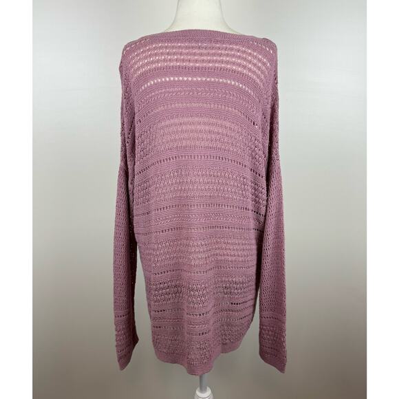 J Jill Crochet Open Weave Pink Pullover Sweater Sz L | Beachy Coastal Grandma - Picture 2 of 13